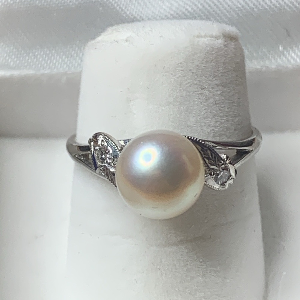 14kt White Gold Mikimoto Akoya Pearl Genuine Natural Diamond Ring Size 7 - Picture 4 of 16